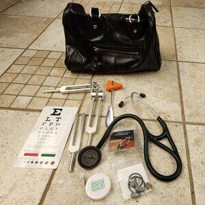 Litman Stethoscope and Various Diagnostic Instruments in Doctor's Leather Bag